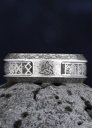 Кольцо серебристое скандинавские руны трикветр нержавеющая сталь женское мужское 17 размер 19