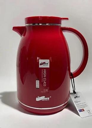 Чайник термос со стеклянной колбой 1,5 л для горячих и холодных напитков красный dm-11