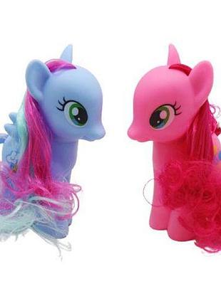 Уценка. набор резиновых фигурок "my little pony" (вид 2) у синего пони голова отломана, не одевается назад