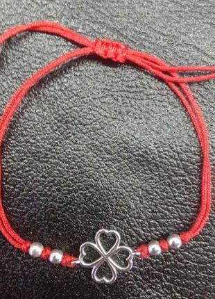 Браслет червона нитка з конюшиною на удачу