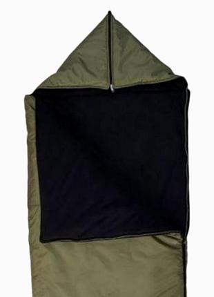 Спальный зимний мешок-одеяло тактический 220х70 см с флисовой подкладкой до -20°c оливковый ve-33