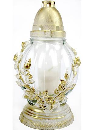 Лампада скляна h-25см "білий вінок" кругла прозора 400