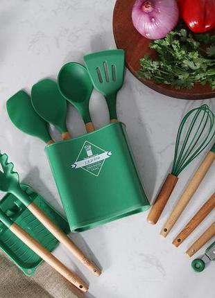 Набор zp кухонная утварь 13 предметов силиконовые аксессуары для приготовления пищи зеленый dm-11
