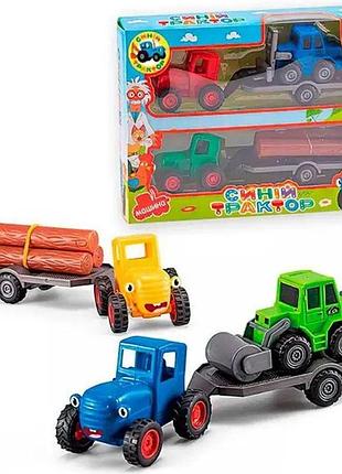 Набор машинок "синий трактор", 2 трактора, прицеп, бульдозер (145326)