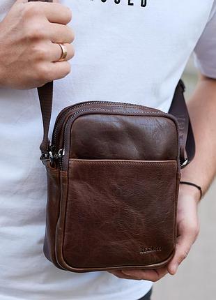 Мужской мессенджер через плечо 20х16х6, сумка планшетка для города, барсетка для телефона, коричневая