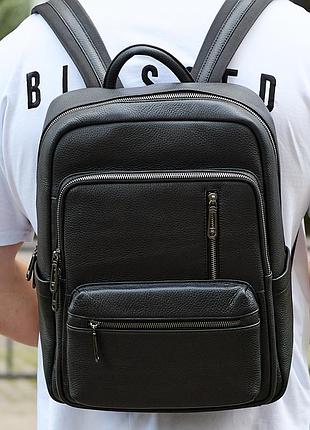 Городской мужской рюкзак из натуральной кожи 40х30х18, рюкзак для работы и путешествий, черный