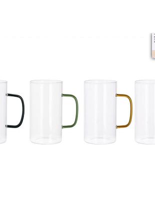 Чашка скло 500мл з кольоровою ручкою 992-009/bonadi