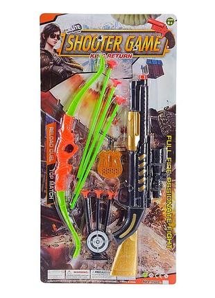 398 с-47 оружие набор лук,стрелы,пистолет 3 снаряда на присоске,планшет. 57,5*28,5см