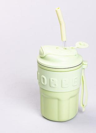 Термочашка chiobbe с трубочкой 450 мл зеленая для напитков с вакуумной изоляцией для горячего и холодног dm-11