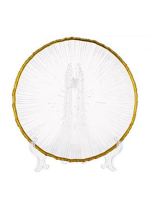 Тарілка скло 21см з золотим кантом 5 012/0190/bonadi