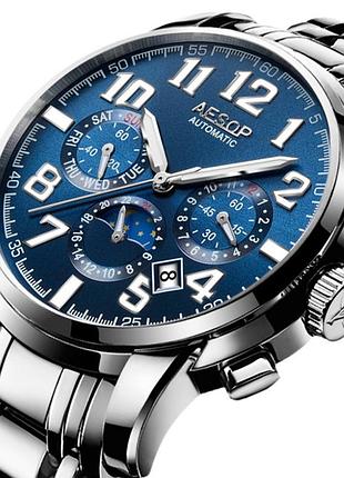 Часы мужские aesop механические с автозаводом 40 мм серебристый классический японский механизм 12/24 ч а dm-11