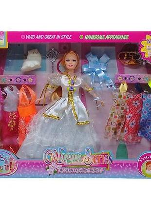 Ігровий набір "кукла з гардеробом" (біле плаття)