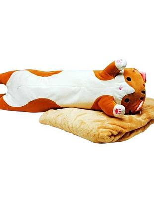 М'яка іграшка "кіт батон", 60 см, з пледом (рудий) (l15101)