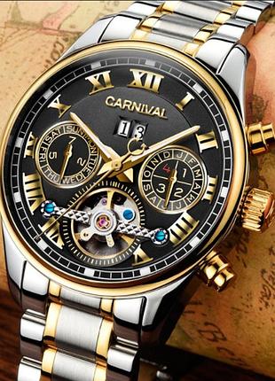 Годинник carnival sappfire silver чоловічий механічний з автозаводом 25 каменів сапфірове скло сріблясти dm-11