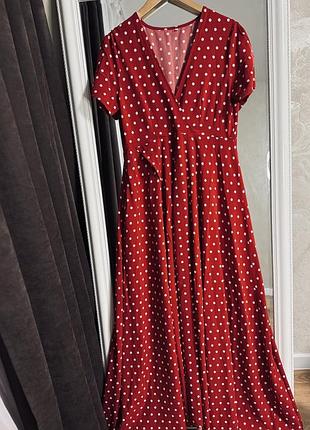 Сукня у горох червона максі