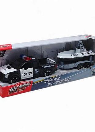 Машина "полиция с прицепом и катером", свет, звук (rj5525b-1)