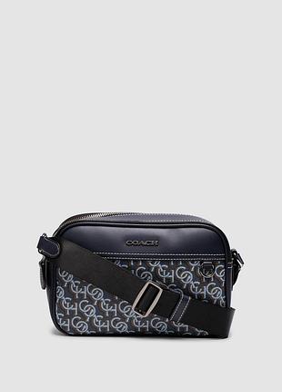 Мужская кожаная сумка coach graham crossbody with monogram print blue 23 х 15 х 7 см