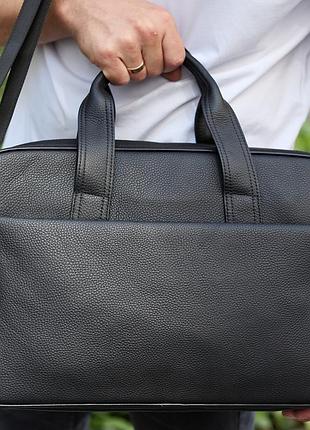 Чоловічий портфель на плече 40х28х10, офісний шкіряний месенджер, чоловіча ділова сумка для міста, чорний