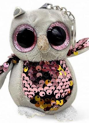 Брелок м'який "сова-глазастик", 10 см, сіра