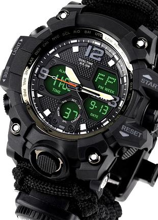 Годинник besta life pro allblack військовий з компасом паракордовий ремінець 50 мм чорний 5 атм dm-11