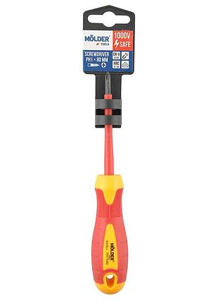 Викрутка molder діелектрична vde ph1 80 мм для роботи з напругою до 1000 в з гумовою ручкою dm-11