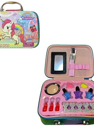 299-1 a/xs косметика в чемодане единорог лак,помада,блестки,кисти