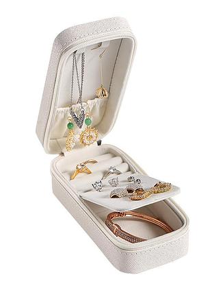 Скринька для прикрас casegrace sp-01185 біла портативна зі штучної шкіри для зберігання ювелірних виробі ve-33