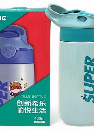 Уценка. термос "super hero", нержавеющая сталь, 400 мл (мятный) не открывается кнопкой