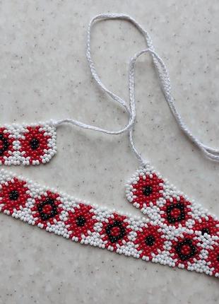 Українські прикраси біла силянка з червоними квітами чокер намисто ручна робота аксесуари 2026