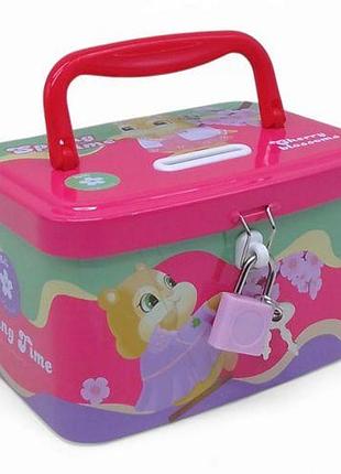 Копилка металлическая, с замочком (розовая)