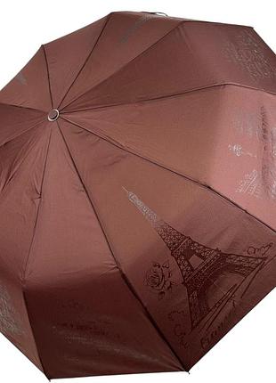 Женский зонт полуавтомат bellissimo на 10 спиц c тисненым принтом парижа, коричневый, м 0661-4