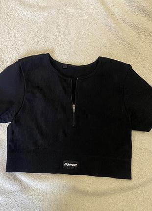 Кроп топ рашгард зіпка рубчик на молніі чорний bo+tee