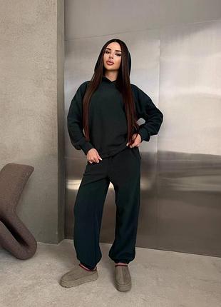 Флисовый спортивный костюм из худи с капюшоном с кулиской с широкими брюками с кулисками