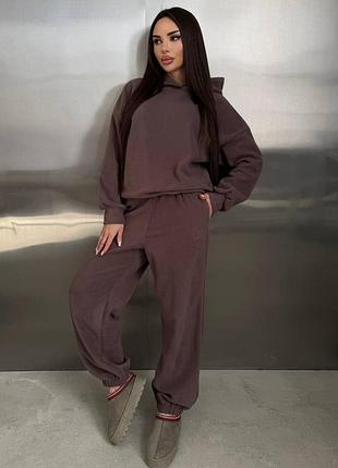 Флисовый спортивный костюм из худи с капюшоном с кулиской с широкими брюками с кулисками