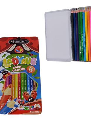 1312t карандашы цветные 12 цвет. триугольные в метал короб.