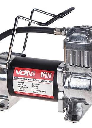 Автомобільний компресор voin vp-610 150psi для підкачування коліс 70л/хв з клемами для акумулятора dm-11