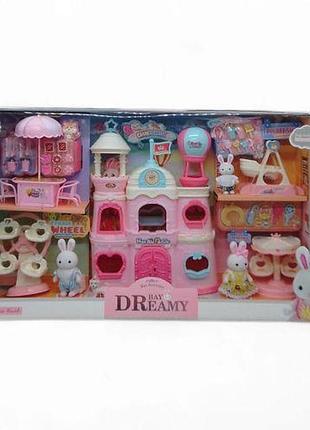 Ігровий набір з флоксовими фігурками 6698 “парк атракціонів”, 3 флоксові фігурки, атракціони, замок,