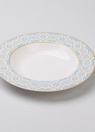 Тарілка супова керамічна 21.5 см біла кругла для сервірування страв стійка до подряпин dm-11