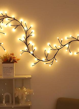 Светодиодная гирлянда ветка lesko 72 светодиода для декора теплый свет usb 2,3 м уютное освещение ve-33