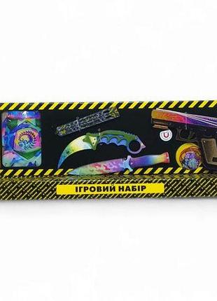 Ігровий набір "big box nest", дерев'яний — резинкостер, ножі, рукавички, брелок