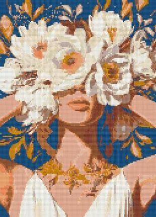Алмазна мозаїка "дівчина з півоніями" 40х50 см