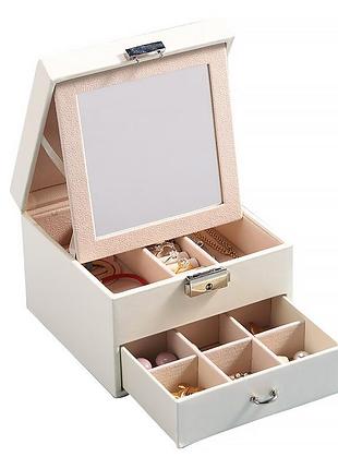 Шкатулка для украшений casegrace sp-01143 двухуровневая с зеркалом и замком белая органайзер для драгоце ve-33