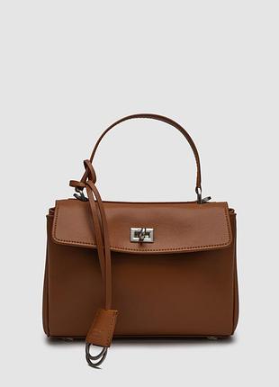 Женская кожаная сумочка balenciaga rodeo mini brown/silver 23 х 18 х 7.5 см