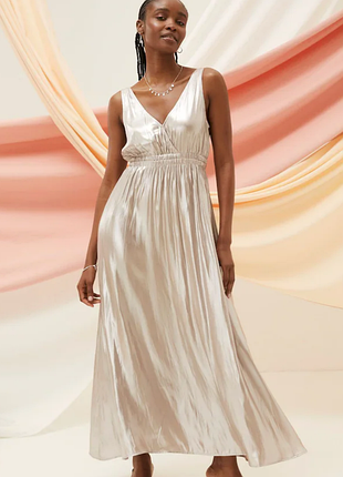 Праздничное металлизированное платье макси на запах, размер 16 copper &amp; black