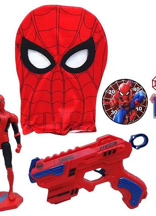 Дитячий набір людина-павук - маска, фігурка, бластер, м'які патрони, мішень