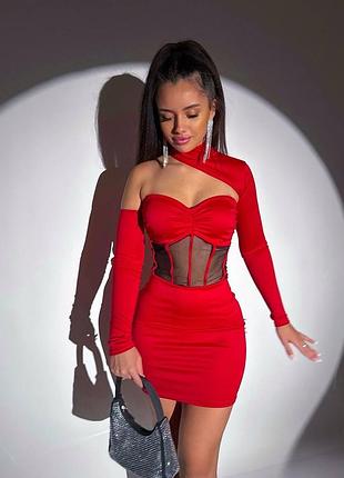 Ефектна міні сукня асиметричного крою на одне плече з ефектом пуш ап