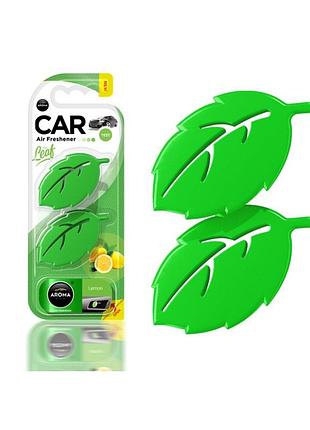 Ароматизатор aroma car leaf 3d mini лимон для автомобиля освежитель воздуха на вентиляцию цитрусовый зап ve-33