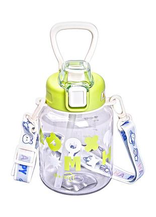 Бутылка для воды gucgres 650 мл зеленая детская с ремешком для прогулок и тренировок ve-33