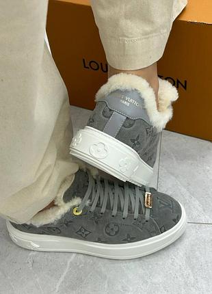 Кроссовки тёплые серого цвета премиум качества стиль эхо виттон, полный комплект