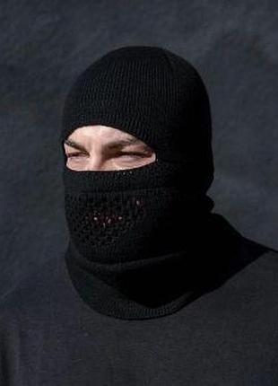Тактическая шапка-балаклава зимняя черная 100% акрил прочная хомут для защиты шеи dm-11